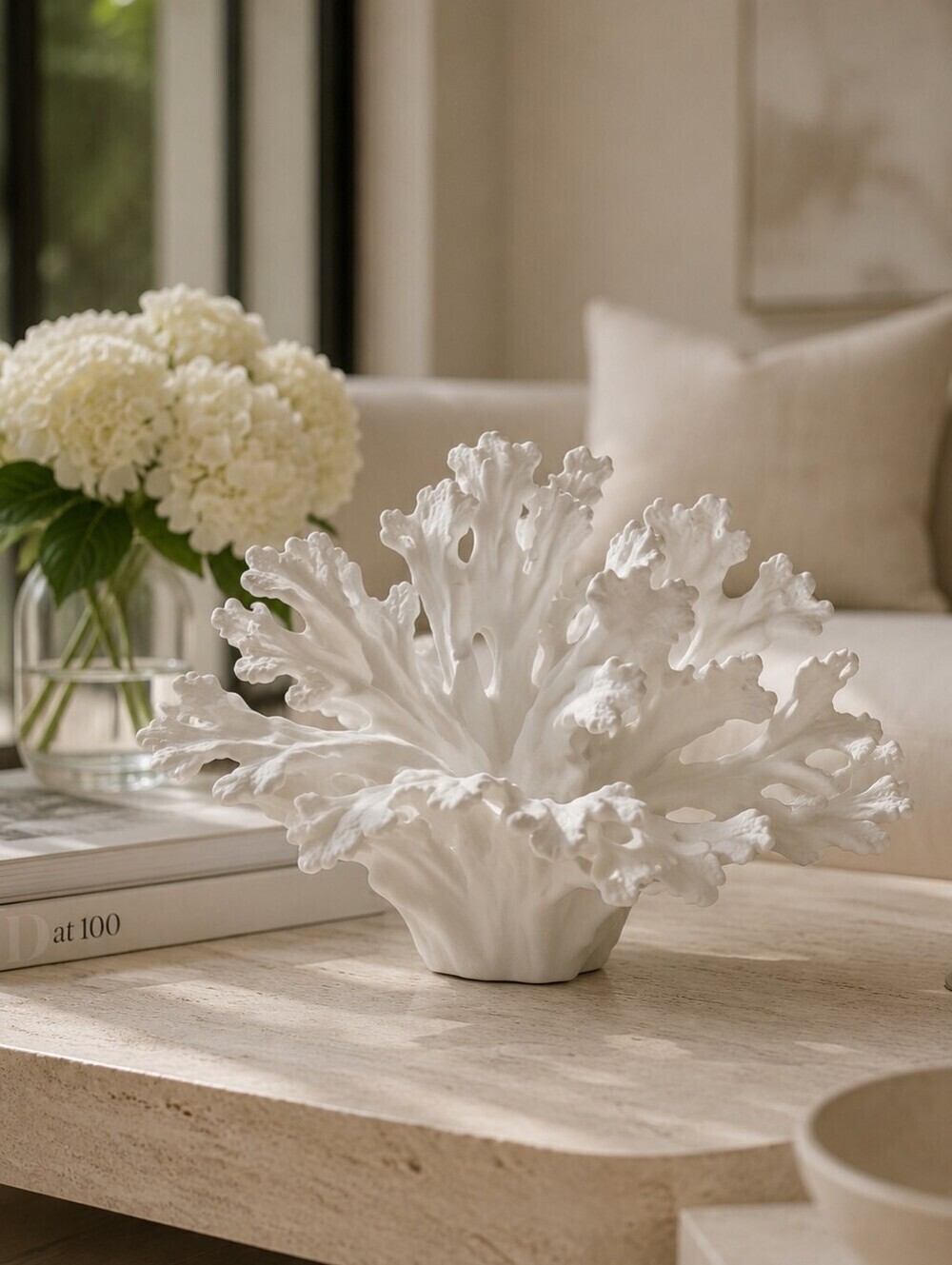 Palecek HANA White Bone China Coral Sculpture Decorative Centerpiece | 20.5"